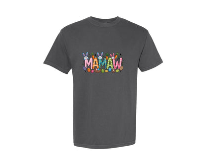 brand:Comfort Colors|color:Pepper|Easter Day Mamaw Bow Happy Easter Graphic T-Shirt