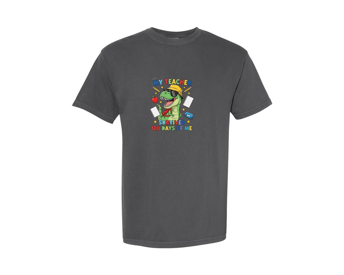 brand:Comfort Colors|color:Pepper|My Teacher Survived 100 Days 14 Graphic T-Shirt