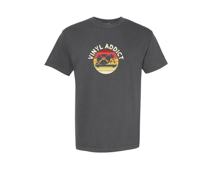 brand:Comfort Colors|color:Pepper|Retro Vinyl Addict Vinyl Shirt Graphic T-Shirt