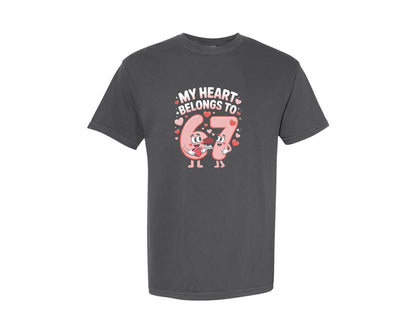 brand:Comfort Colors|color:Pepper|67 Valentines Day My Heart Belongs To Graphic T-Shirt