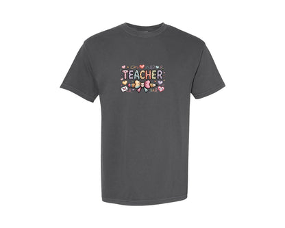 brand:Comfort Colors|color:Pepper|Teacher Valentine School Tee Graphic T-Shirt