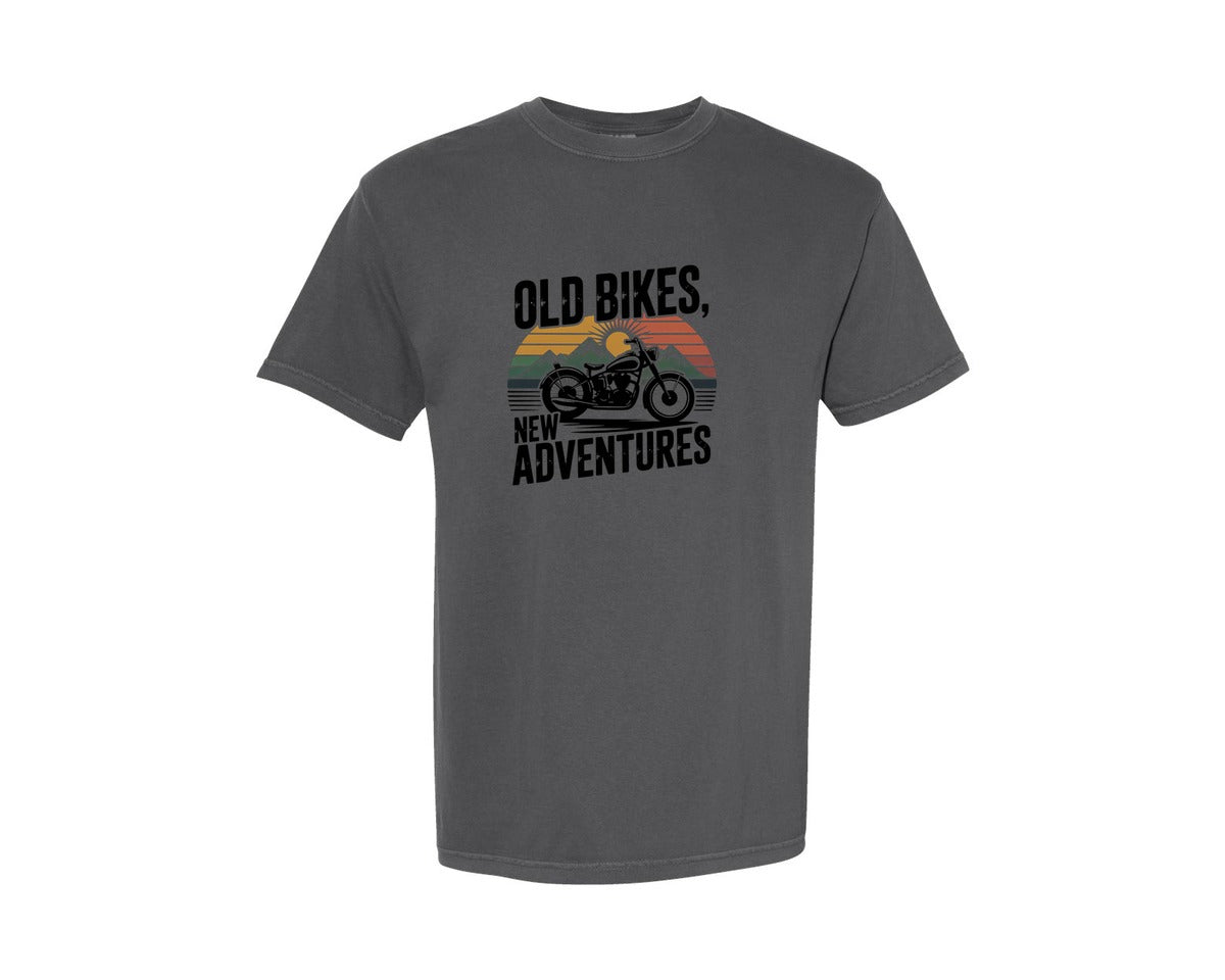 brand:Comfort Colors|color:Pepper|Retro Vintage Old Bikes New Adventures Graphic T-Shirt