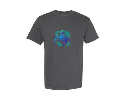 brand:Comfort Colors|color:Pepper|Ocean Blue Tribal Hawaiian Turtle Design Graphic T-Shirt