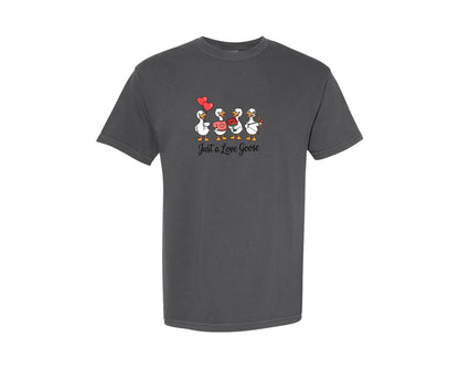 brand:Comfort Colors|color:Pepper|Just A Love Goose Valentine Graphic T-Shirt