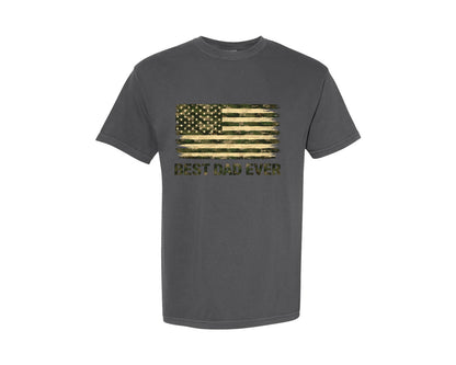 brand:Comfort Colors|color:Pepper|Camo American Flag Dad Tribute Graphic T-Shirt