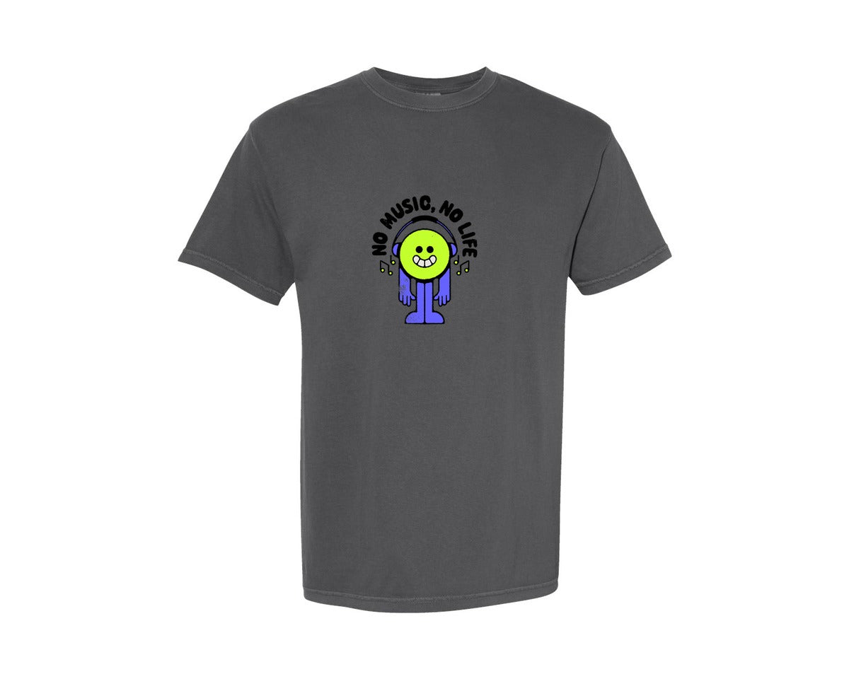 brand:Comfort Colors|color:Pepper|No Music No Life Cute Smiley Cartoon Graphic T-Shirt