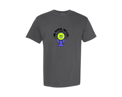 brand:Comfort Colors|color:Pepper|No Music No Life Cute Smiley Cartoon Graphic T-Shirt