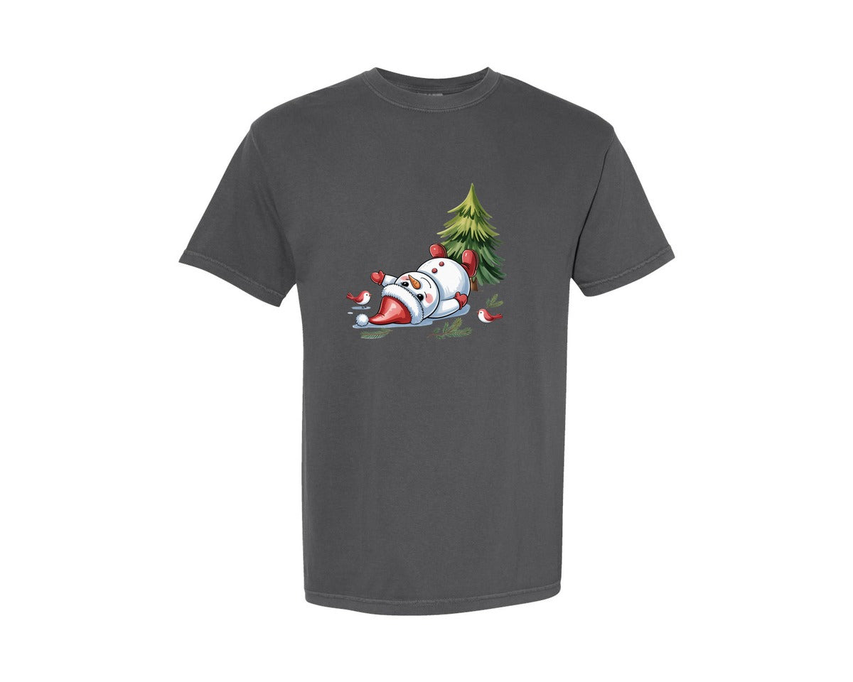 brand:Comfort Colors|color:Pepper|Funny Snowman With Christmas Tree Graphic T-Shirt