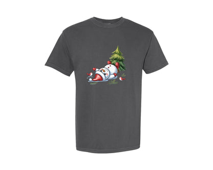 brand:Comfort Colors|color:Pepper|Funny Snowman With Christmas Tree Graphic T-Shirt