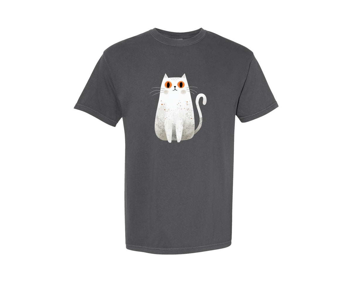 brand:Comfort Colors|color:Pepper|Halloween Ghost And Cat 18 Graphic T-Shirt