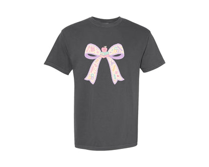 brand:Comfort Colors|color:Pepper|Preppy Coquette School Teacher Bow Graphic T-Shirt