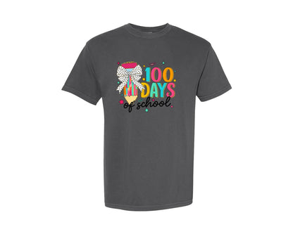 brand:Comfort Colors|color:Pepper|Glitter Bow Pencil 100 Days Of School Graphic T-Shirt