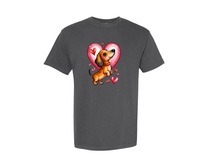 brand:Comfort Colors|color:Pepper|Cute Dachshund Valentine Graphic T-Shirt