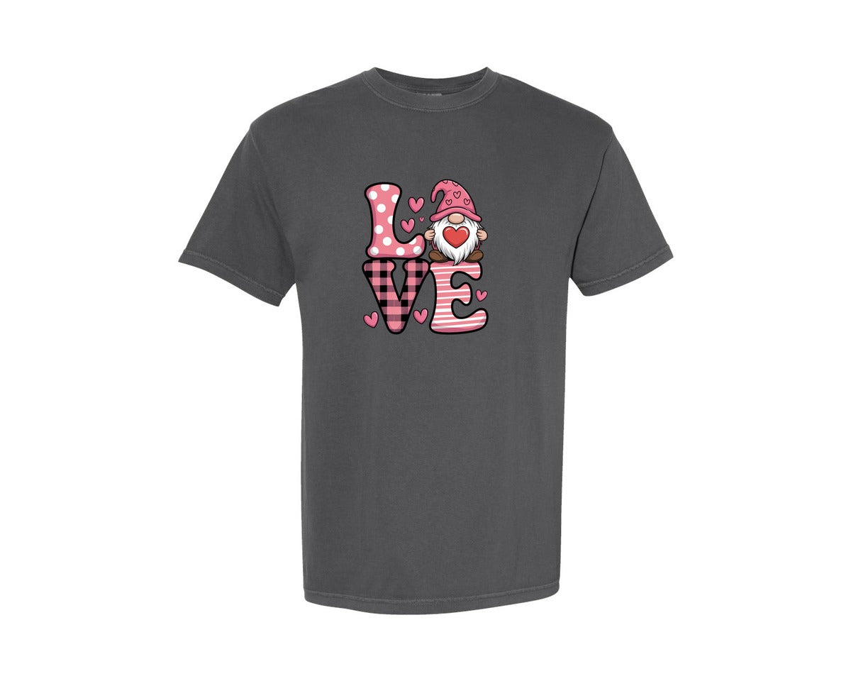 brand:Comfort Colors|color:Pepper|Cute Pink Valentine Gnome Love Graphic T-Shirt