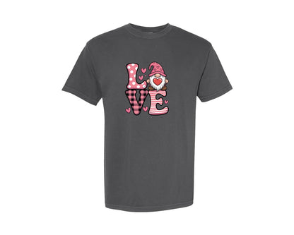 brand:Comfort Colors|color:Pepper|Cute Pink Valentine Gnome Love Graphic T-Shirt