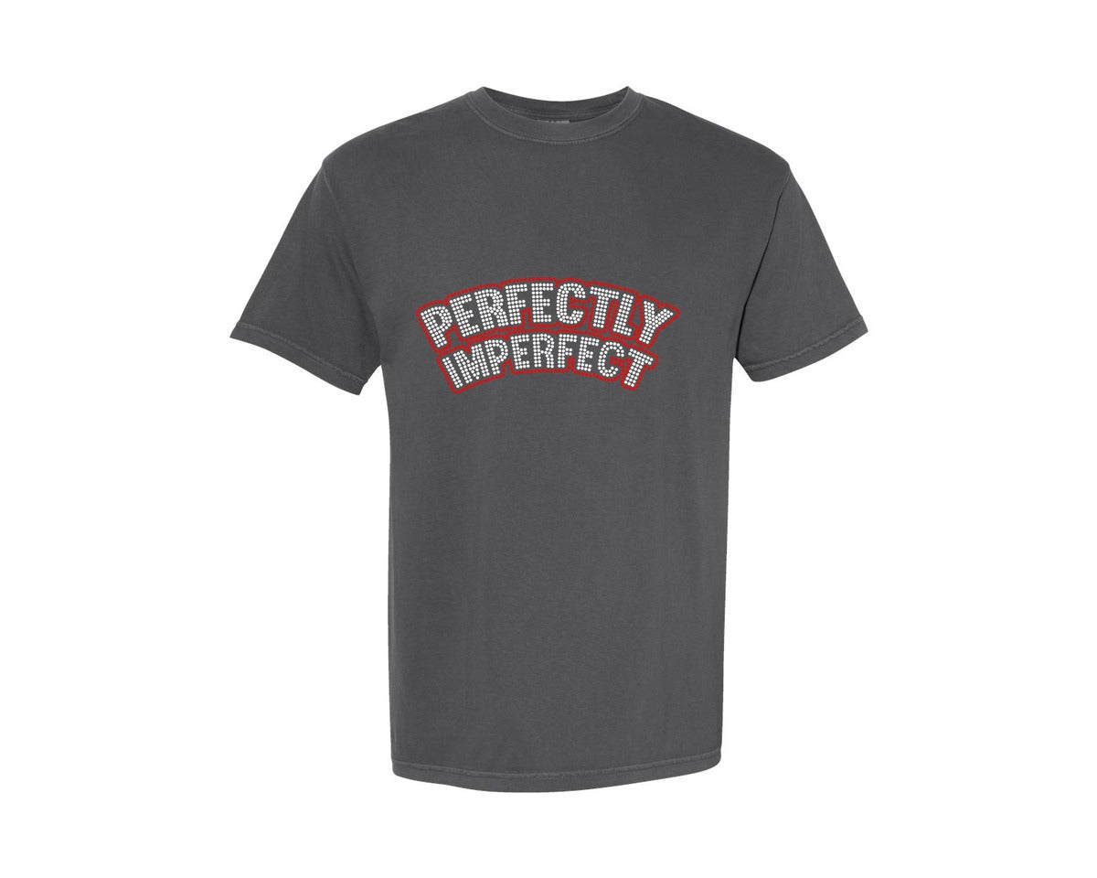brand:Comfort Colors|color:Pepper|Perfectly Imperfect Rhinestone Design Graphic T-Shirt