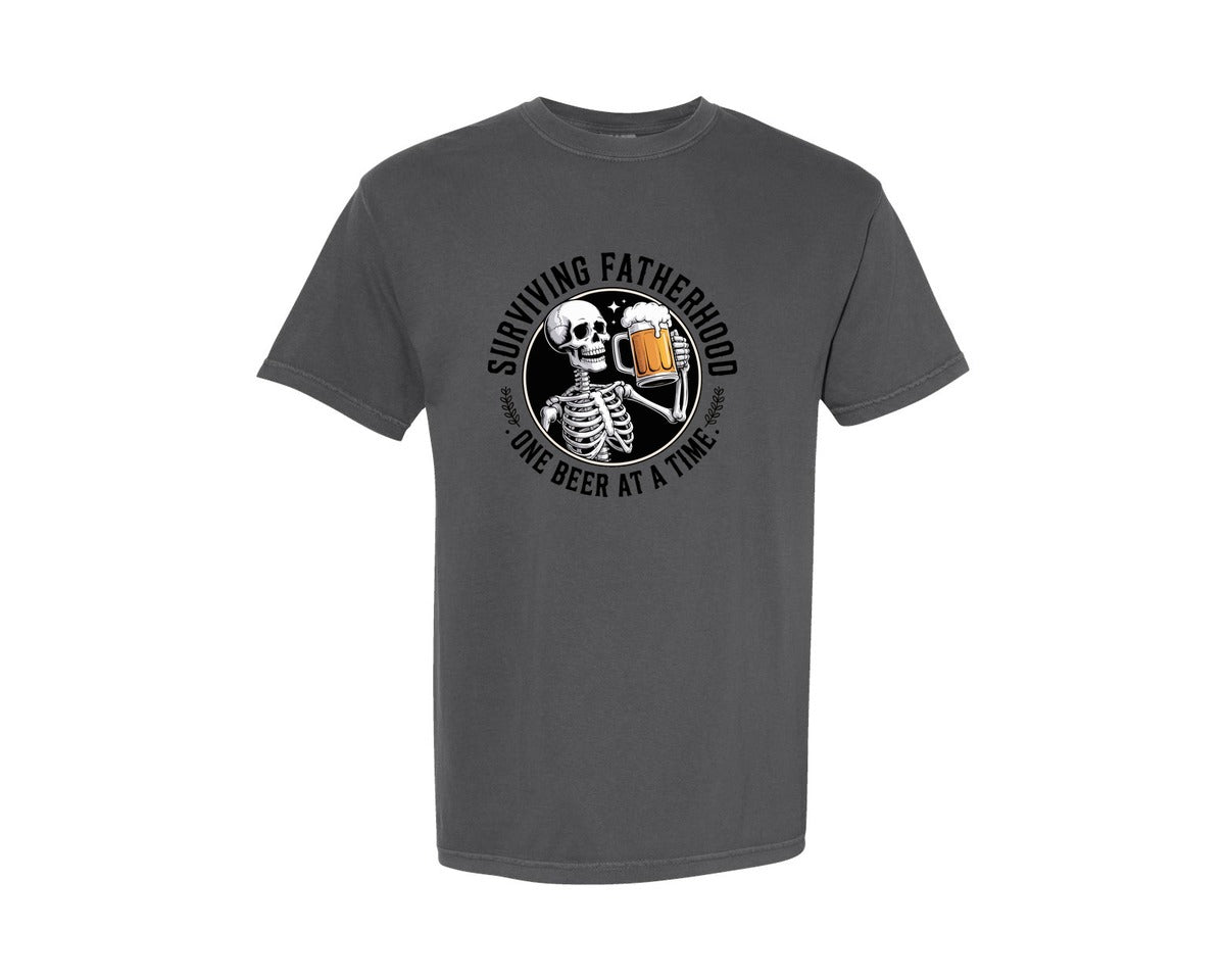 brand:Comfort Colors|color:Pepper|Skeleton Dad Beer Survival Art Graphic T-Shirt