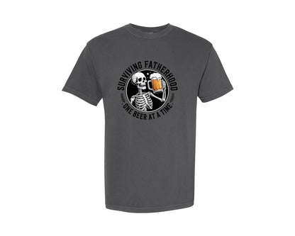 brand:Comfort Colors|color:Pepper|Skeleton Dad Beer Survival Art Graphic T-Shirt