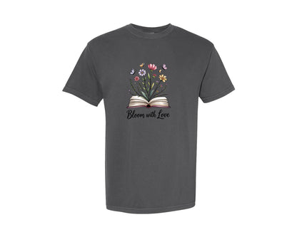 brand:Comfort Colors|color:Pepper|Bloom With Love Valentines Day Shirt Graphic T-Shirt
