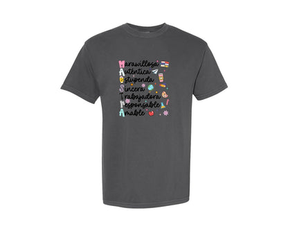 brand:Comfort Colors|color:Pepper|Retro Maestra First Day Of School Graphic T-Shirt