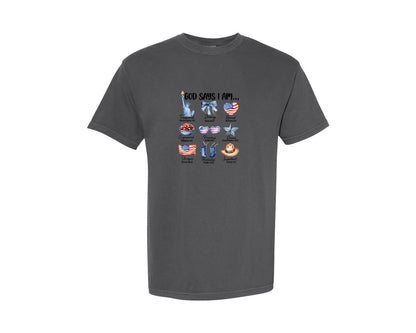 brand:Comfort Colors|color:Pepper|God Says I Am Patriotic Bible Verse Graphic T-Shirt