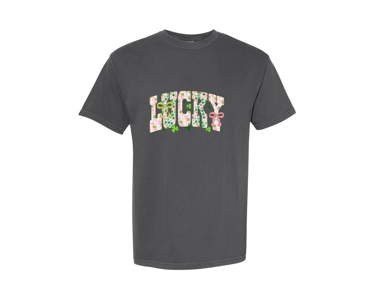 brand:Comfort Colors|color:Pepper|Lucky Floral St Patrick Graphic T-Shirt