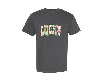 brand:Comfort Colors|color:Pepper|Lucky Floral St Patrick Graphic T-Shirt