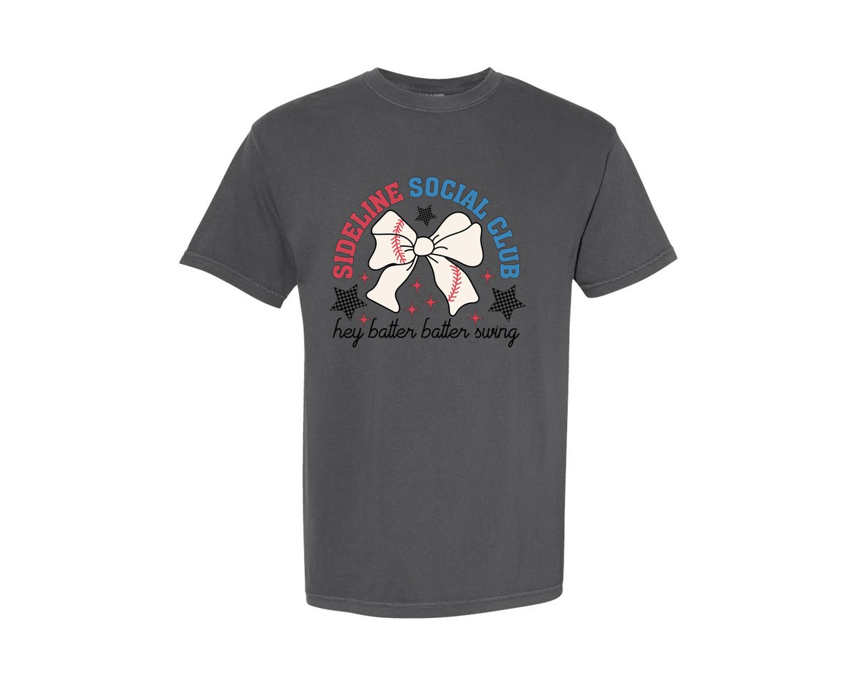brand:Comfort Colors|color:Pepper|Sideline Social Club Hey Batter Batter Graphic T-Shirt
