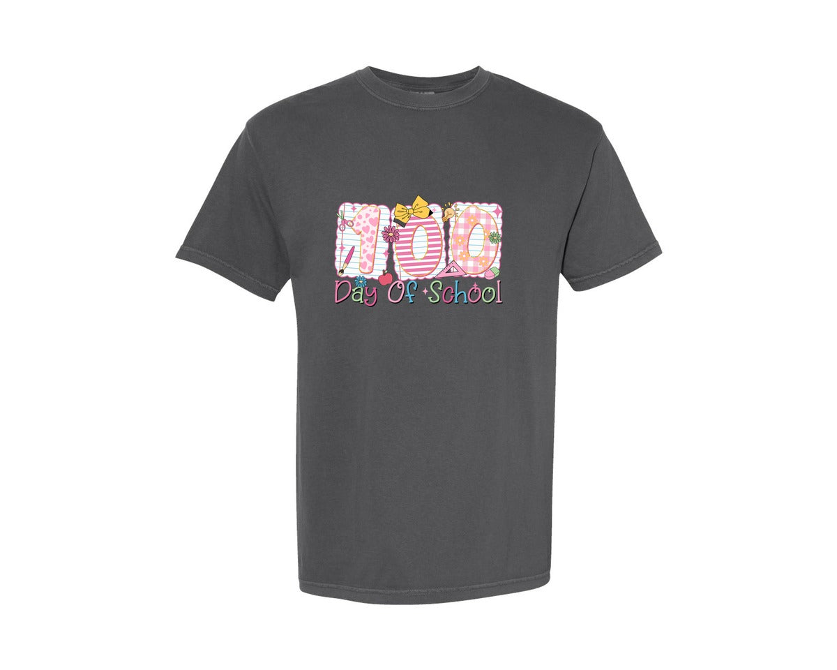 brand:Comfort Colors|color:Pepper|100 Days Of School Cute Doodle Graphic T-Shirt