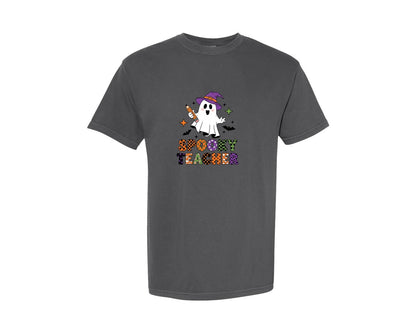 brand:Comfort Colors|color:Pepper|Spooky Teacher Halloween Ghost Graphic T-Shirt