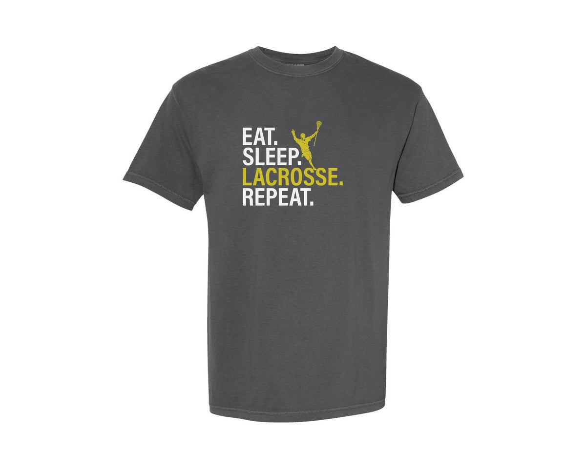 brand:Comfort Colors|color:Pepper|Eat Sleep Lacrosse Repeat Sports Team Graphic T-Shirt