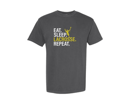 brand:Comfort Colors|color:Pepper|Eat Sleep Lacrosse Repeat Sports Team Graphic T-Shirt