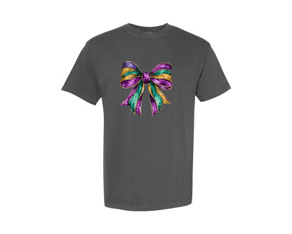 brand:Comfort Colors|color:Pepper|Mardi Gras Glitter Bow Design 2 Graphic T-Shirt