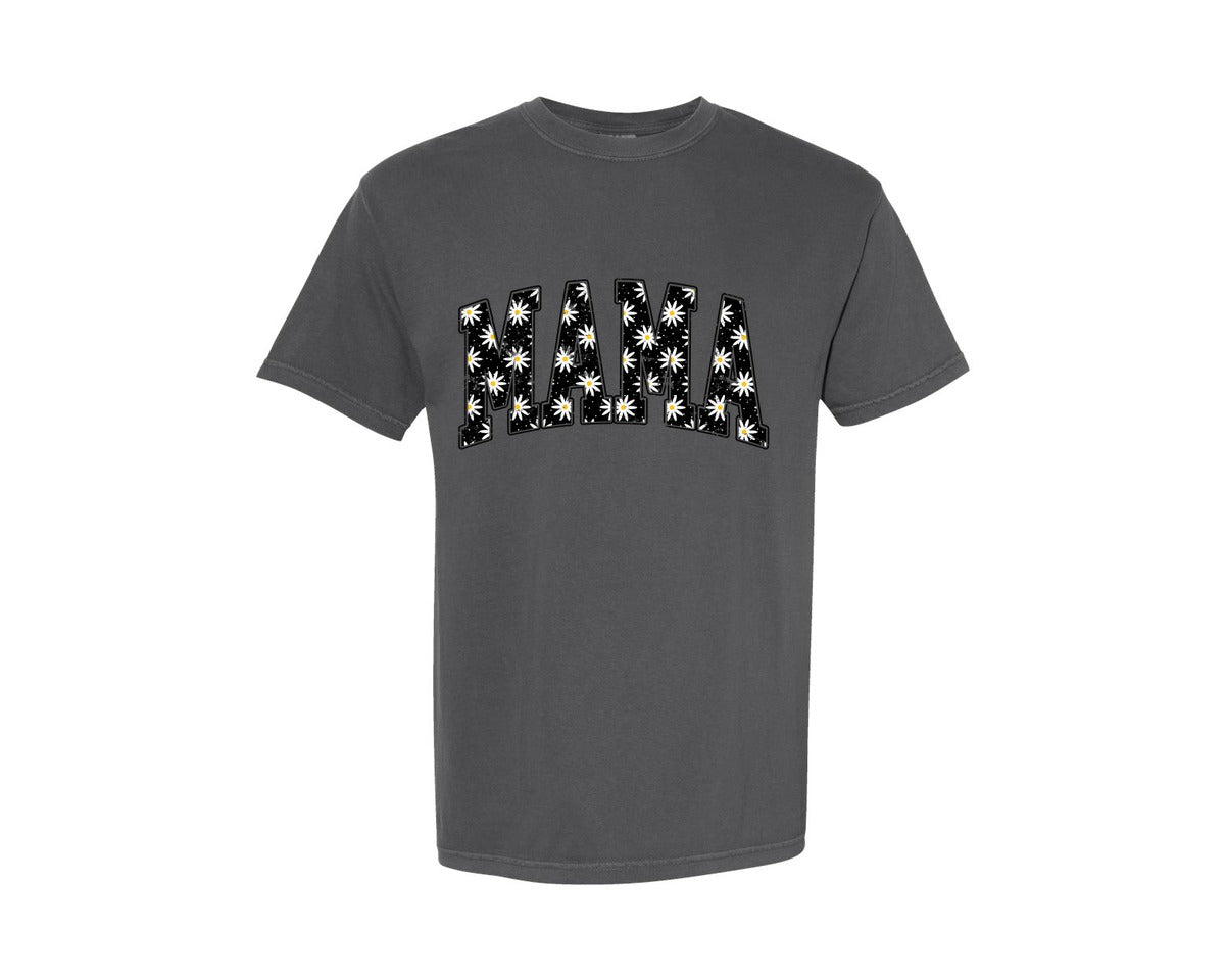 brand:Comfort Colors|color:Pepper|Floral Mama Daisy Spring Vibes Mom Life 2 Graphic T-Shirt