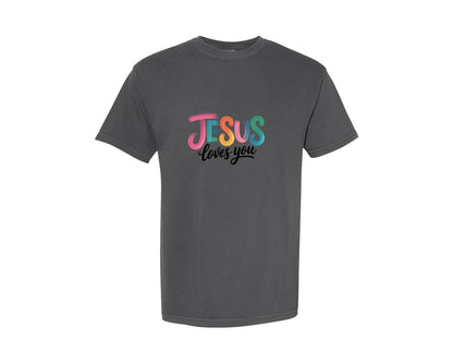 brand:Comfort Colors|color:Pepper|Christian Jesus Loves You T Shirt Graphic T-Shirt