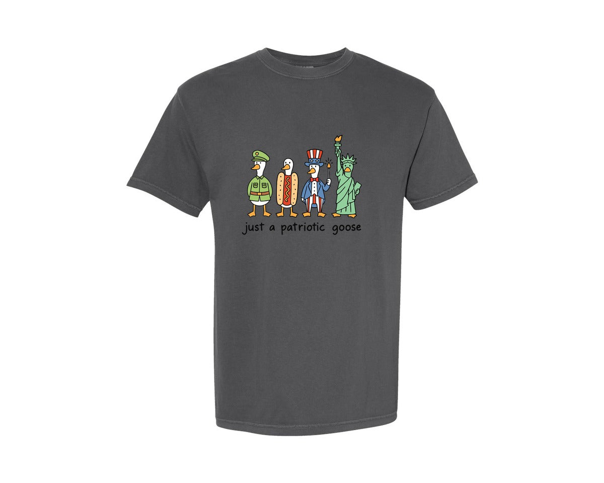 brand:Comfort Colors|color:Pepper|Just A Patriotic Goose Patriotic Goose Graphic T-Shirt