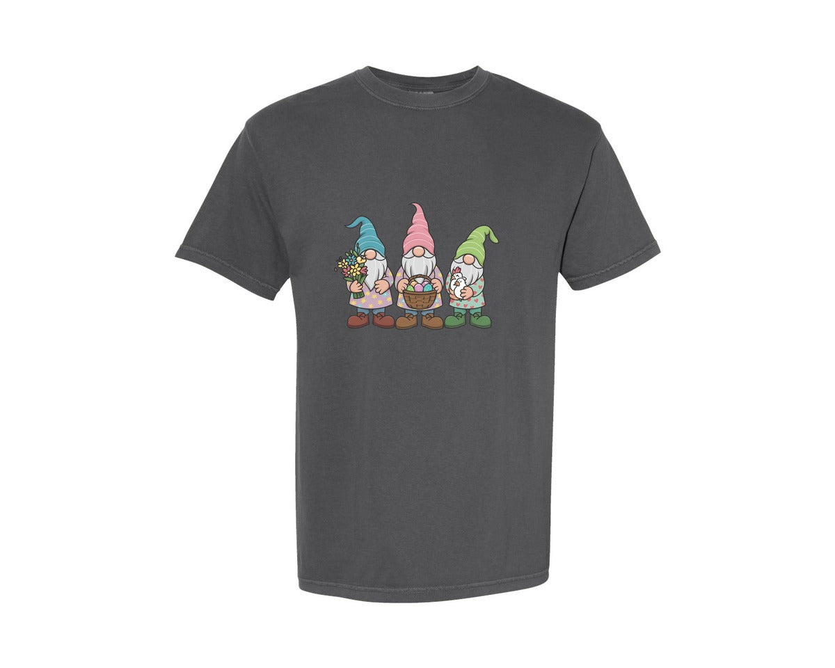 brand:Comfort Colors|color:Pepper|Easter Gnomes With Basket Graphic T-Shirt