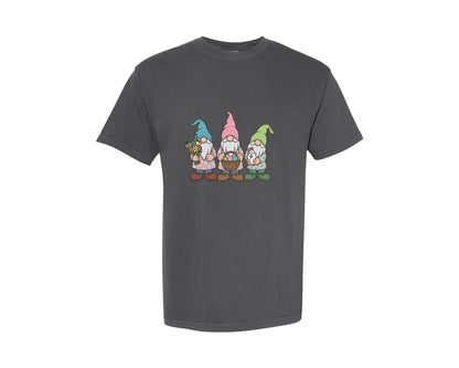 brand:Comfort Colors|color:Pepper|Easter Gnomes With Basket Graphic T-Shirt