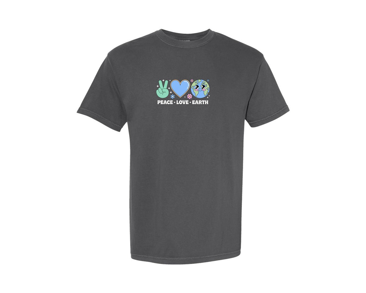 brand:Comfort Colors|color:Pepper|Peace Love Earth Cute Earth Day Graphic T-Shirt