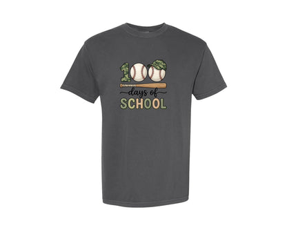 brand:Comfort Colors|color:Pepper|100 Days Of School Baseball Graphic T-Shirt