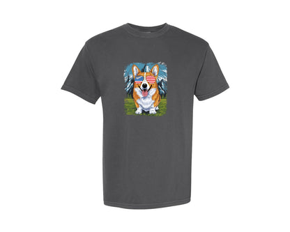 brand:Comfort Colors|color:Pepper|Corgi American Flag 4Th Of July Graphic T-Shirt