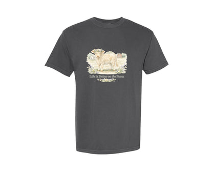 brand:Comfort Colors|color:Pepper|Life Is Better On The Farm Cow Graphic T-Shirt