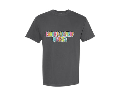 brand:Comfort Colors|color:Pepper|Labor Delivery Nurse Dalmatian Dot Graphic T-Shirt