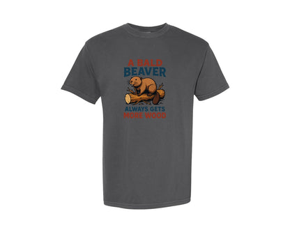 brand:Comfort Colors|color:Pepper|Bald Beaver Funny Wood Joke T Shirt Graphic T-Shirt