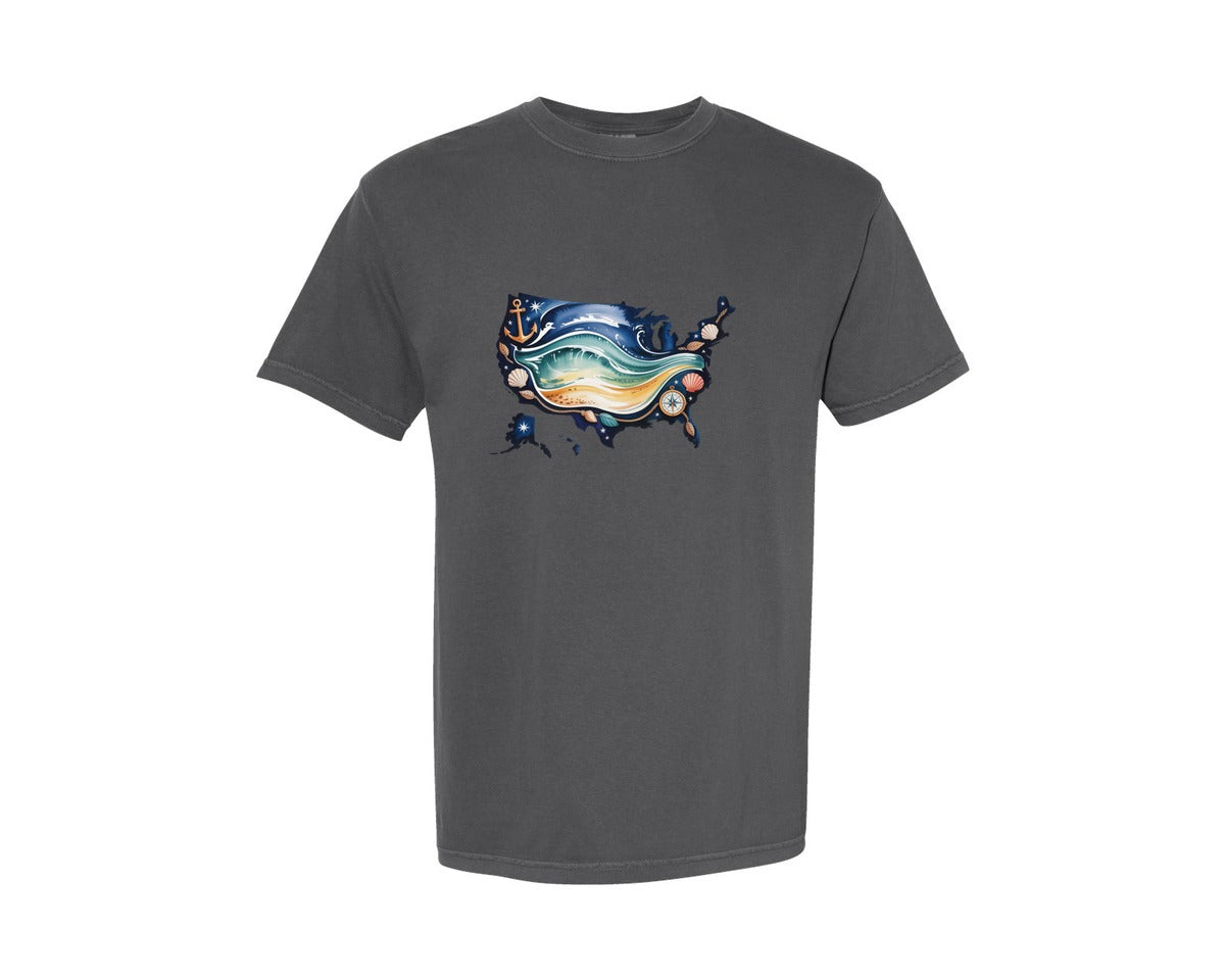 brand:Comfort Colors|color:Pepper|America Usa Map Ocean Anchor Graphic T-Shirt