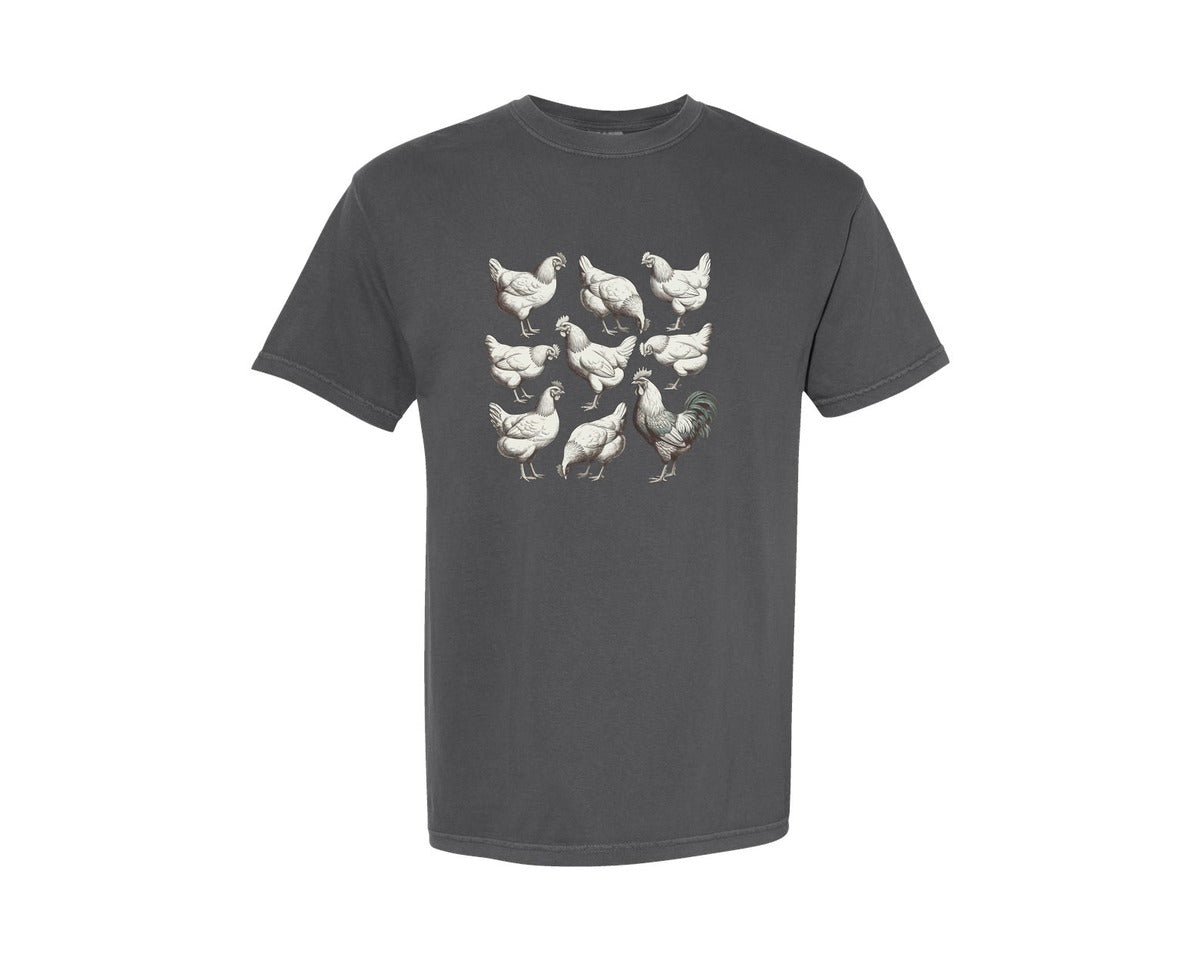 brand:Comfort Colors|color:Pepper|Vintage Retro Farm Chicken Graphic T-Shirt