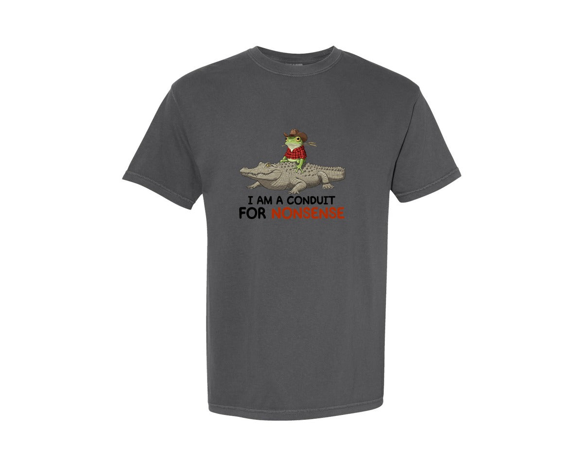brand:Comfort Colors|color:Pepper|I Am A Conduit For Nonsense Frog And All Graphic T-Shirt