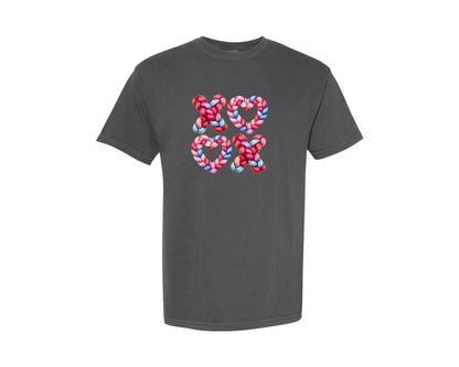 brand:Comfort Colors|color:Pepper|Colorful Xoxo Knit Yarn Valentine Graphic T-Shirt