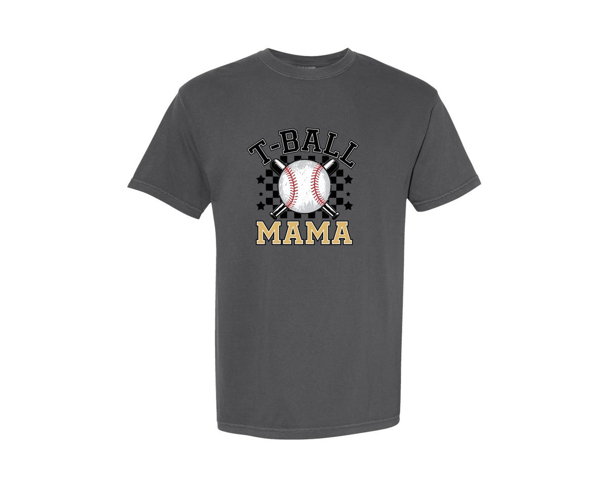 brand:Comfort Colors|color:Pepper|Retro Checkered Baseball T Ball Mama Graphic T-Shirt