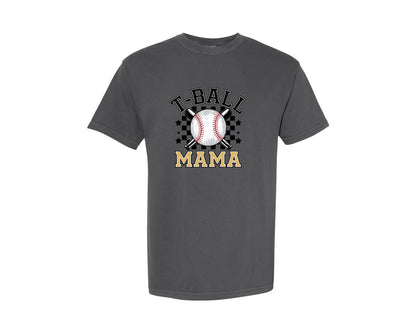 brand:Comfort Colors|color:Pepper|Retro Checkered Baseball T Ball Mama Graphic T-Shirt